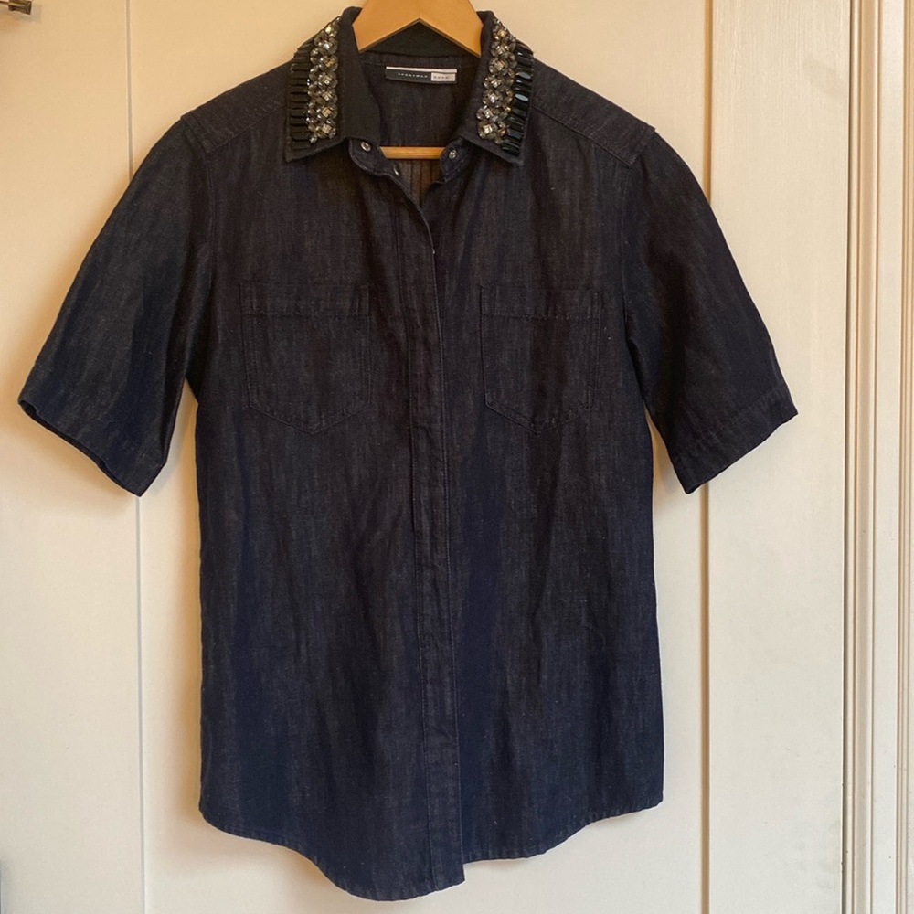 Max Mara SportMax Code Dark Blue Denim Women's Shirt. Size S/M. Removable Collar